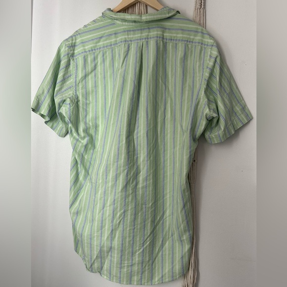Ralph Lauren green, blue, and white striped short-sleeved shirt. - Picture 2 of 5